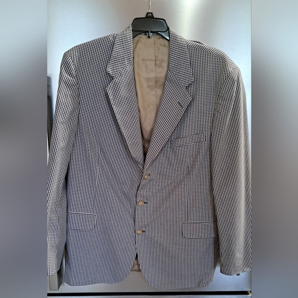 Vtg Orvis Sport Coat Blazer Blue Gingham Mens 46L Made in USA 90s Office Church
